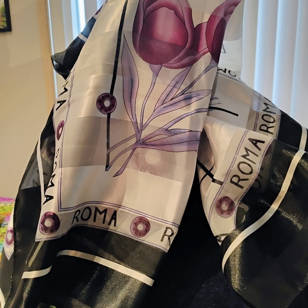 NEW Roma Tulip 🌷 Scarf White And Black Purple Accent - Picture 3 of 4